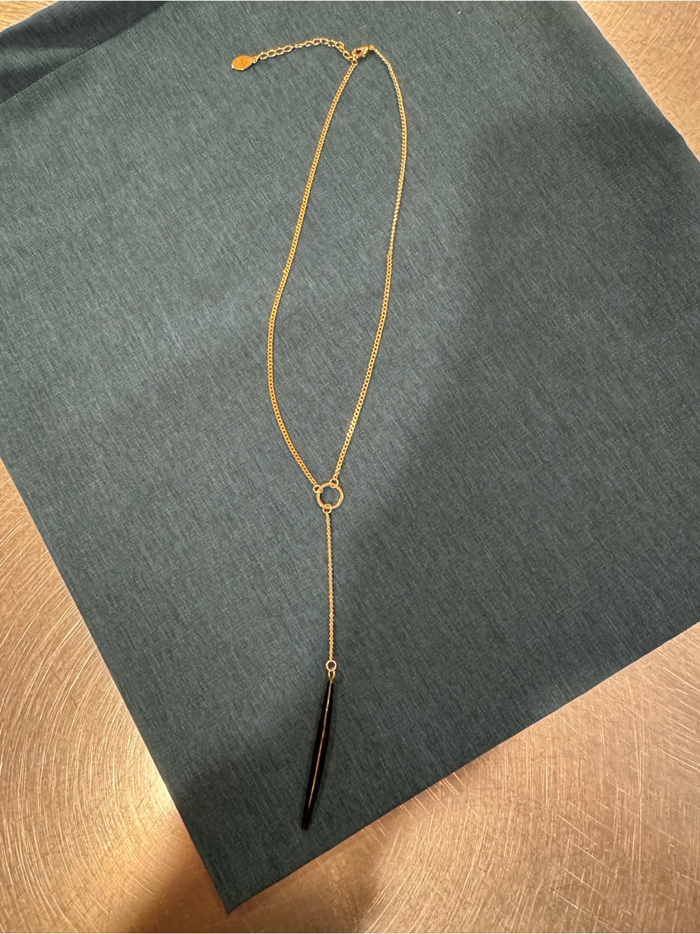 Gold-Tone Lariat Necklace with Black Spike Pendant